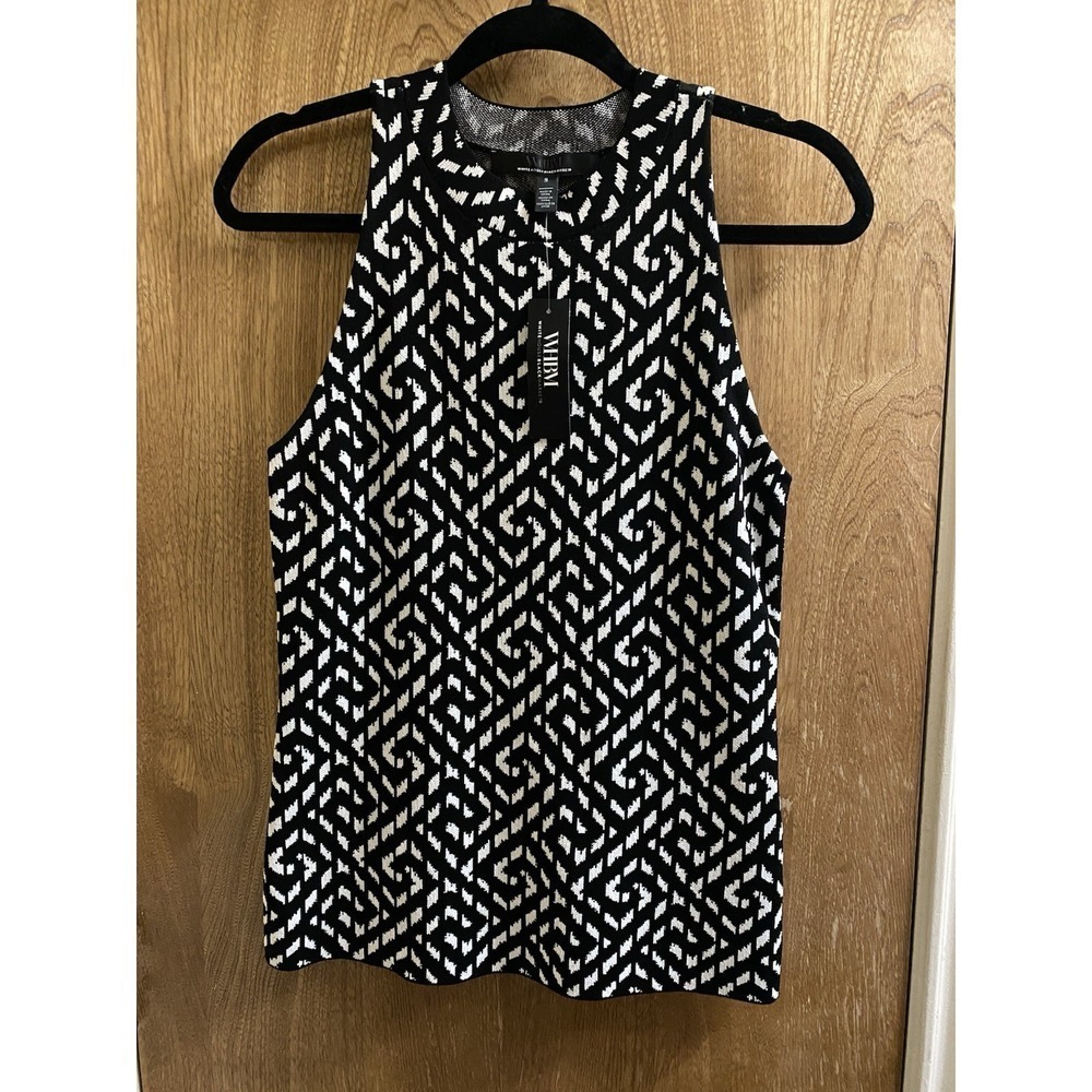 WHBM White House Black Market Black White Geometric Tank Top Sz S Stretch NWT